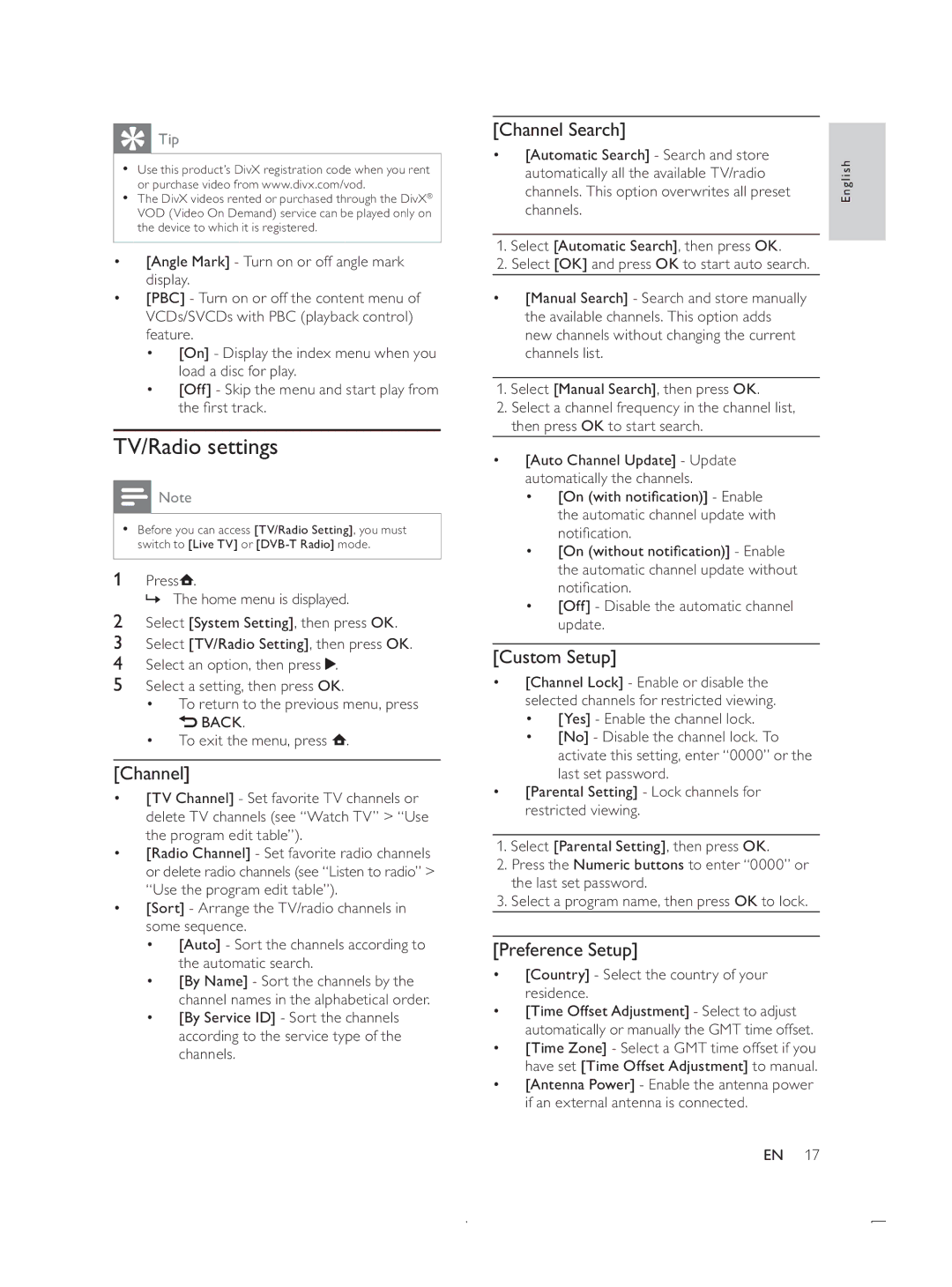 Philips DTP4800 user manual TV/Radio settings, Kdqqho@, KDQQHO6HDUFK@, Qrwlàfdwlrq 