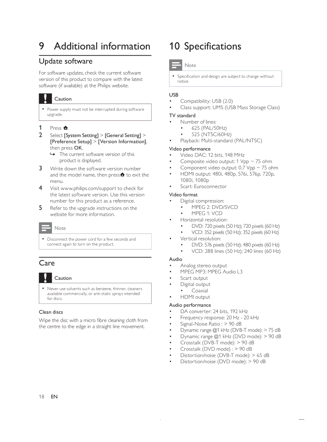 Philips DTP4800 user manual 8SGDWHVRIWZDUH, Care 