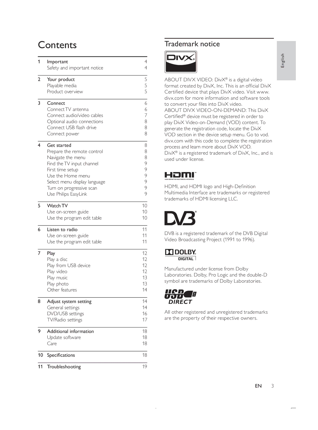 Philips DTP4800 user manual Contents 