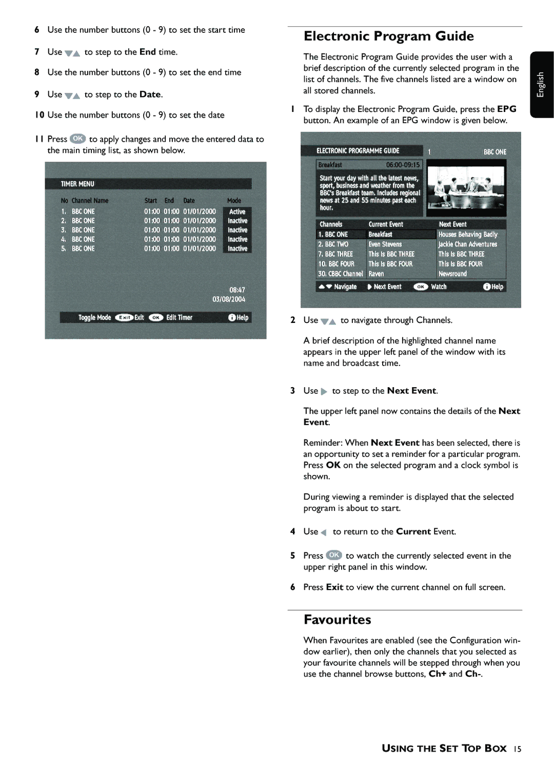 Philips DTR 100 manual Electronic Program Guide, Thenumberbuttons0-9tosetthestarttime 