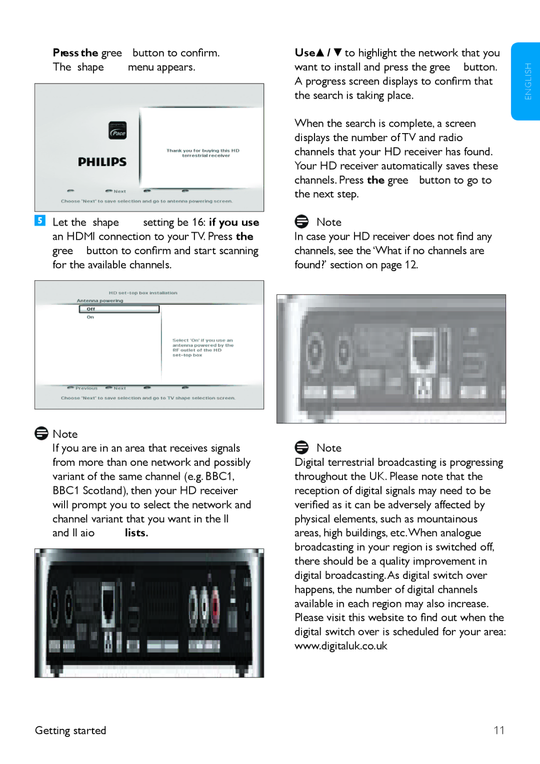 Philips 502-1040510, DTR 5520 manual Press the green button to confirm TV shape menu appears 