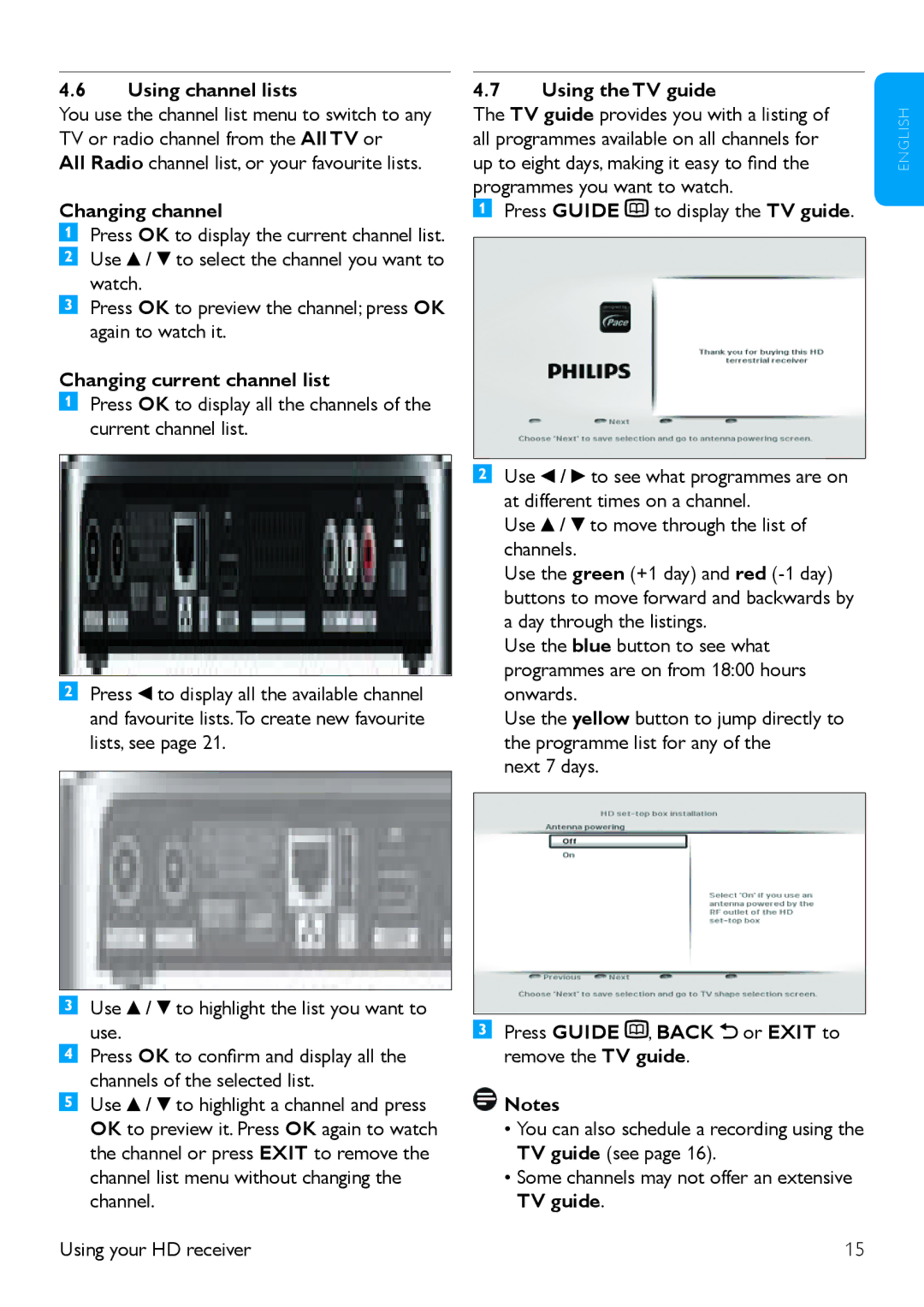 Philips 502-1040510, DTR 5520 manual Using channel lists, Changing current channel list, Using the TV guide 