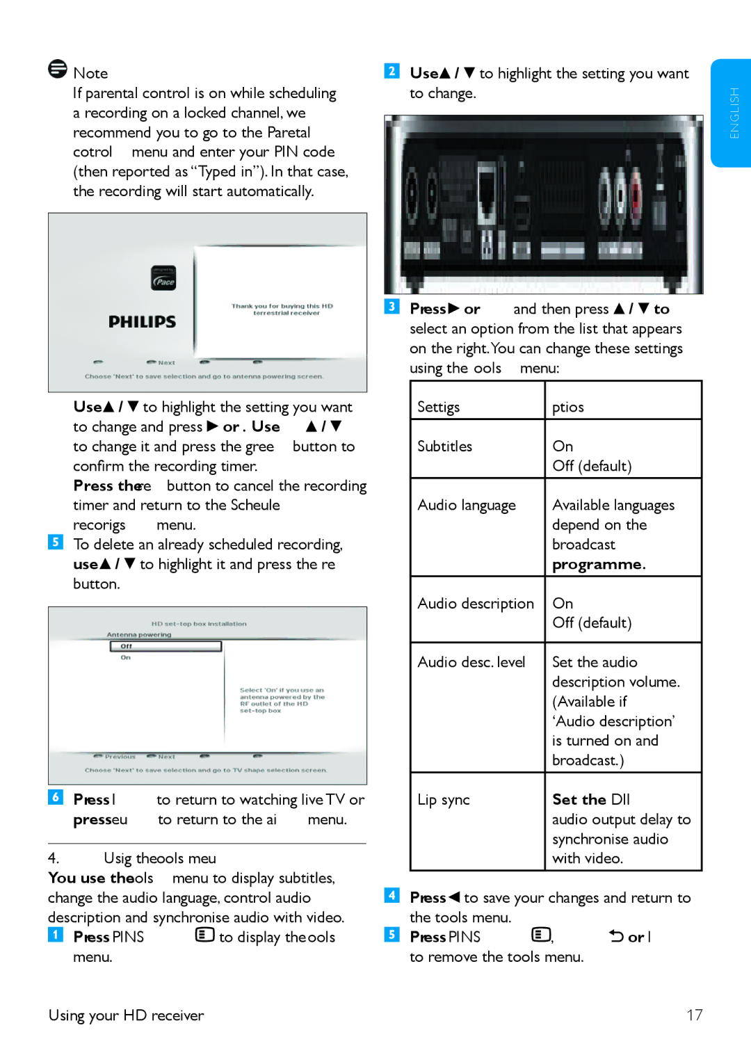 Philips 502-1040510 manual Using the Tools menu, Settings Options, Press Options , Back or Exit to remove the tools menu 