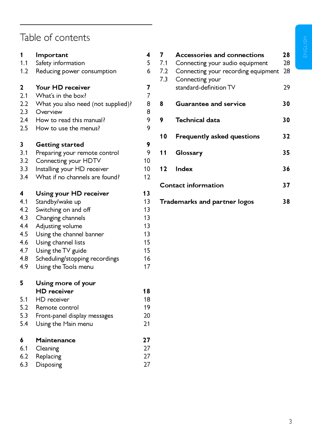 Philips 502-1040510, DTR 5520 manual Table of contents 