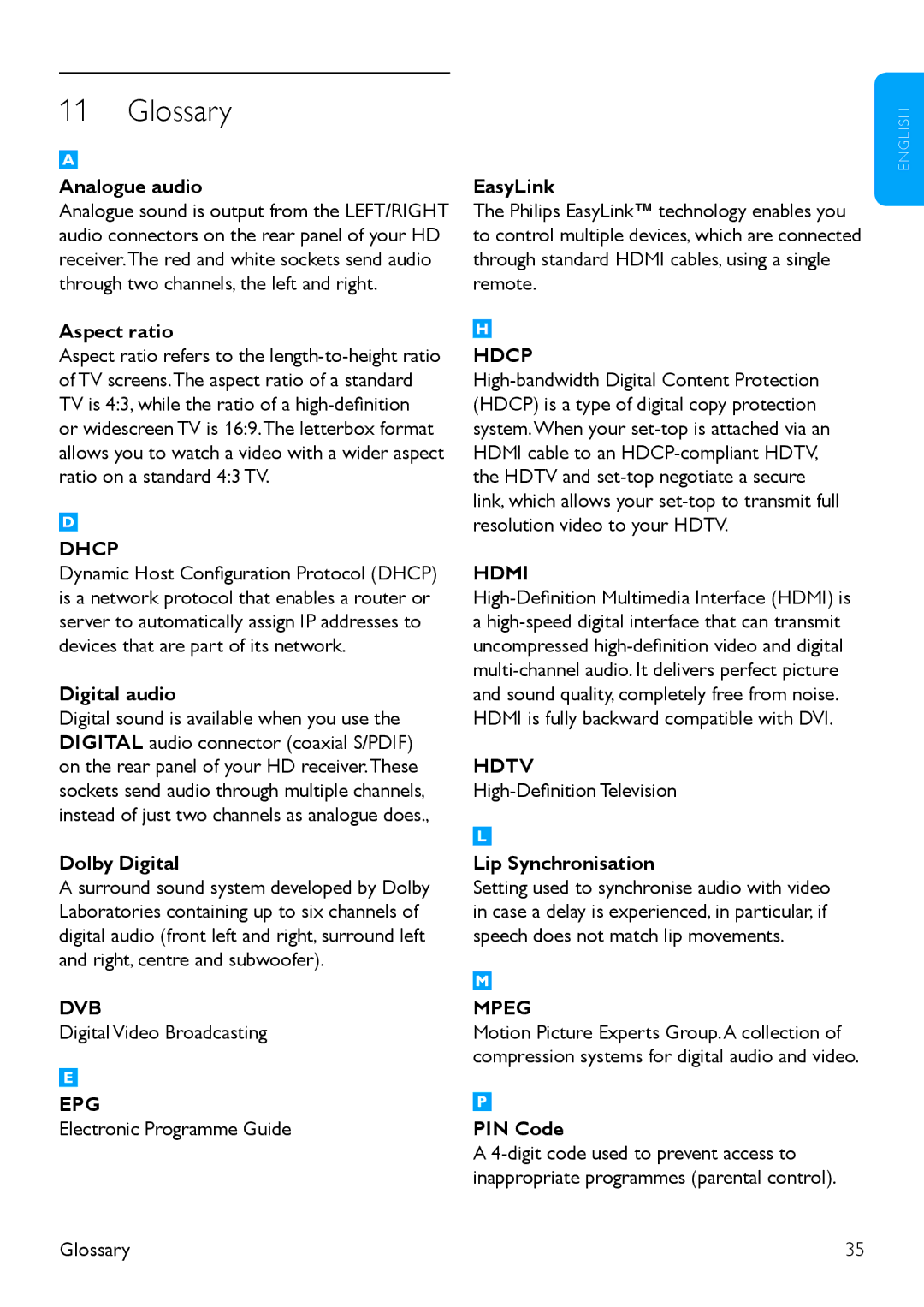 Philips 502-1040510, DTR 5520 manual Glossary 