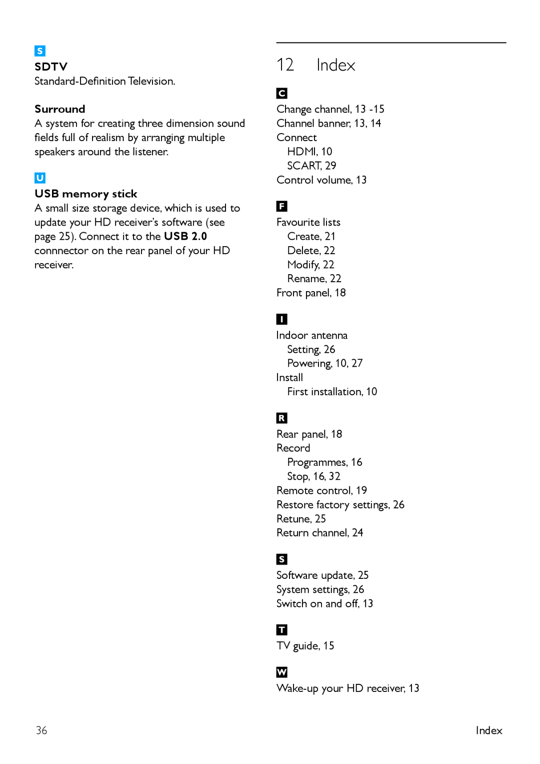 Philips DTR 5520, 502-1040510 manual Index, Surround, USB memory stick 