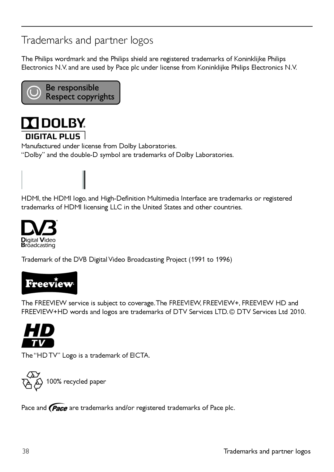 Philips DTR 5520, 502-1040510 manual Trademarks and partner logos 