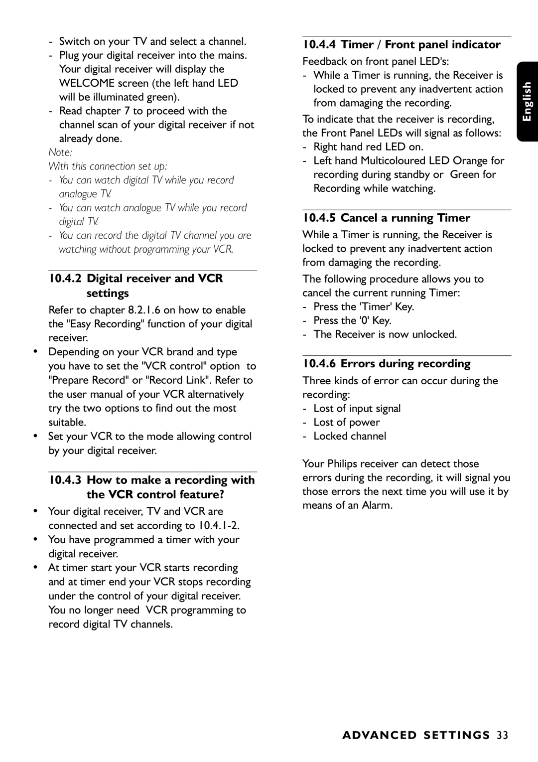 Philips DTR1000/00M manual Digital receiver and VCR settings, How to make a recording with the VCR control feature? 