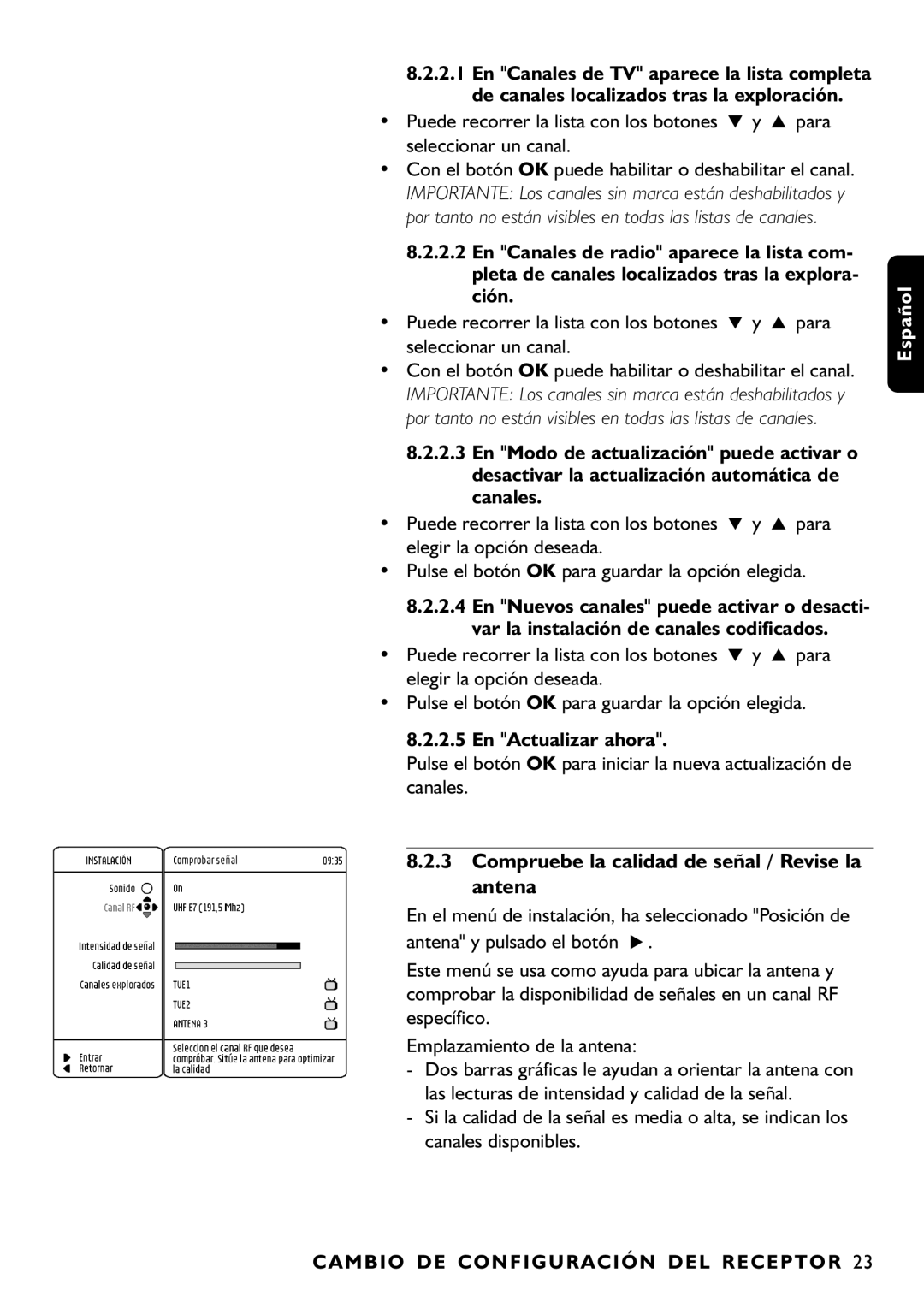 Philips DTR1000/00M manual Compruebe la calidad de señal / Revise la antena 