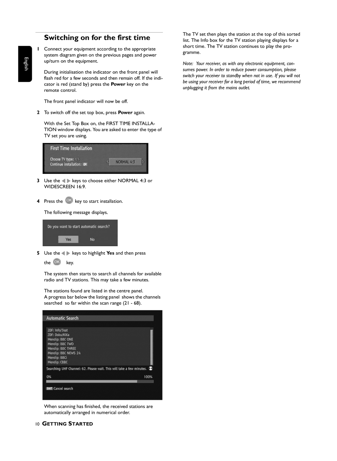 Philips DTR210 user manual Switching on for the first time 