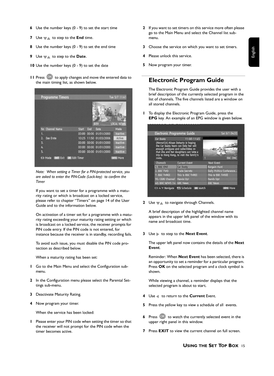 Philips DTR210 user manual Electronic Program Guide 