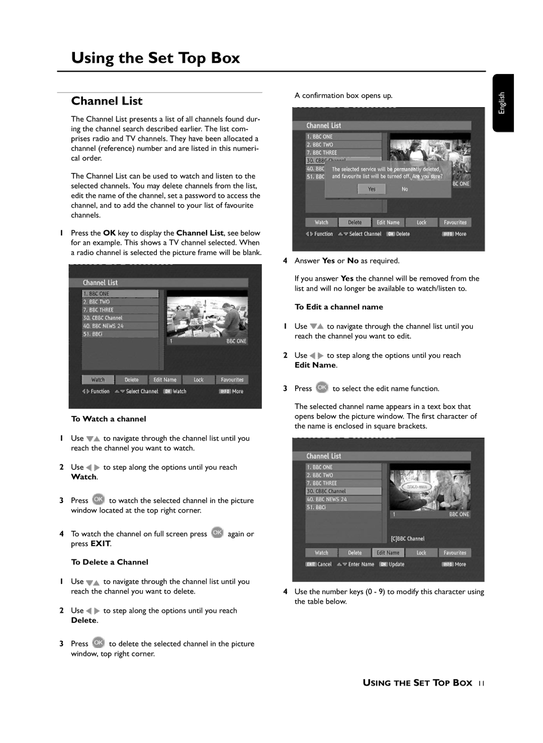 Philips DTR210 user manual Using the Set Top Box, Channel List 