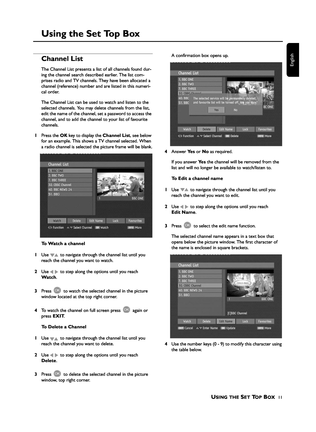 Philips DTR210 user manual Using the Set Top Box, Channel List 