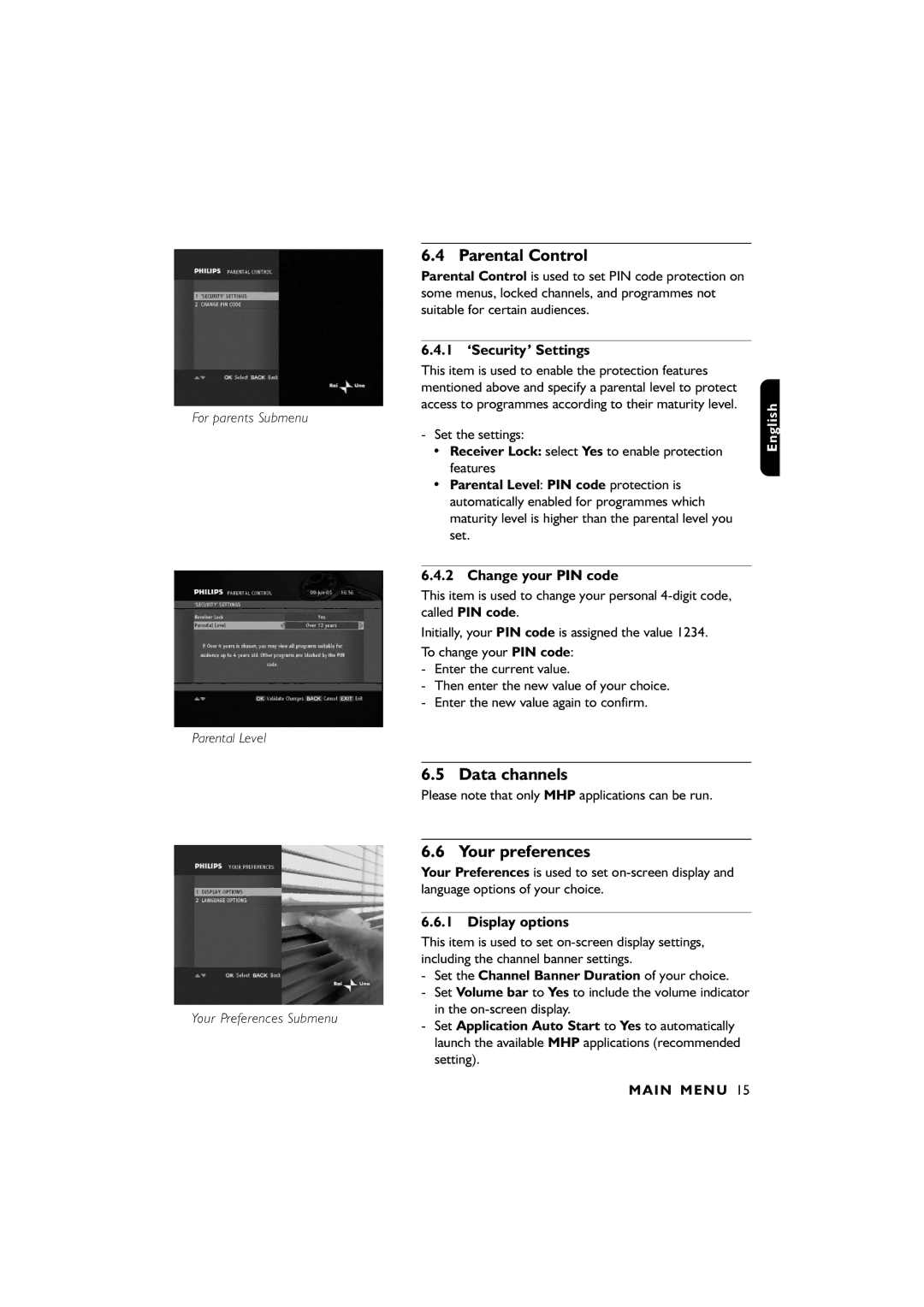 Philips DTR2610/28, DTR4610/28 user manual Parental Control, Data channels, Your preferences 