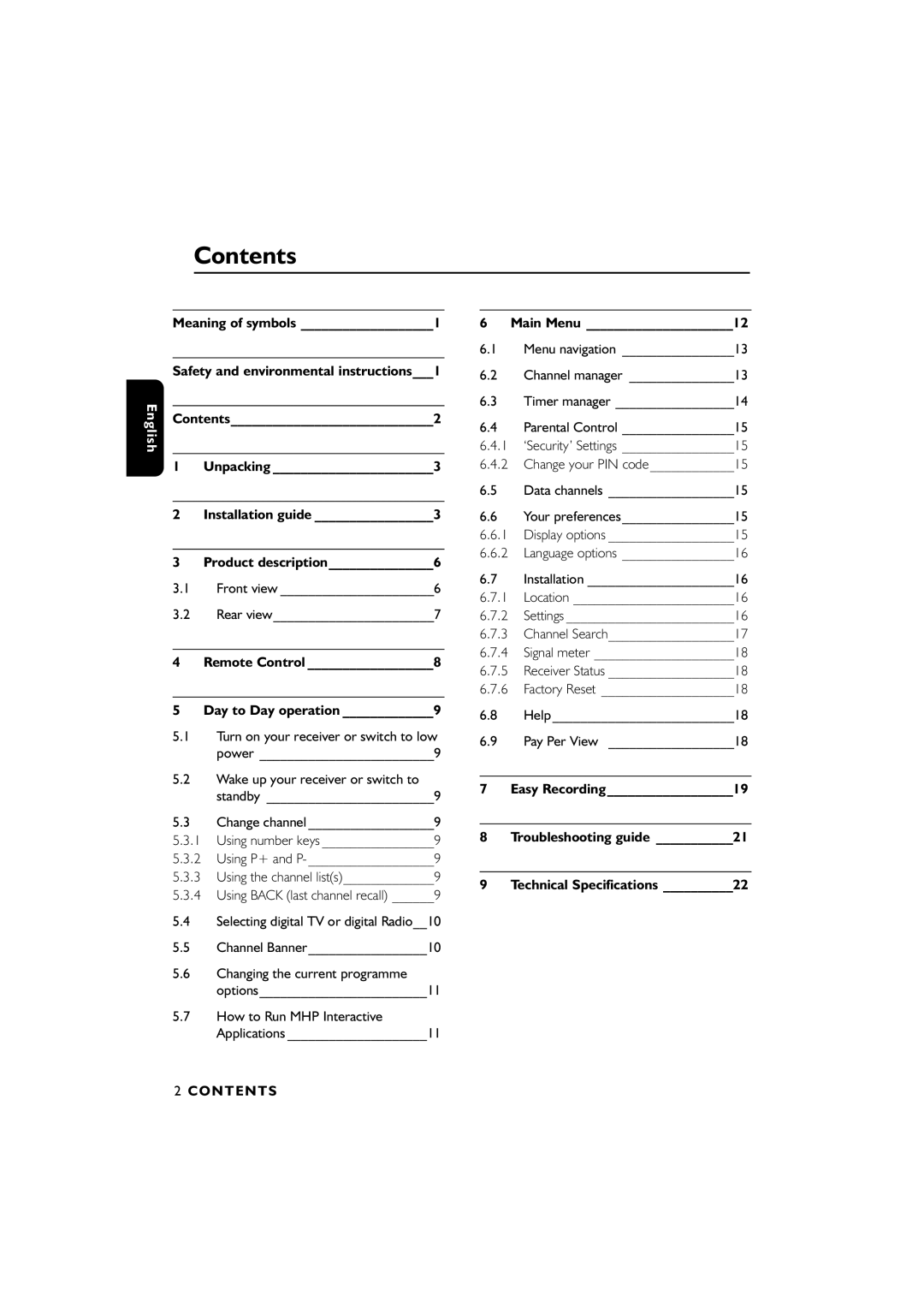 Philips DTR4610/28, DTR2610/28 user manual Contents 