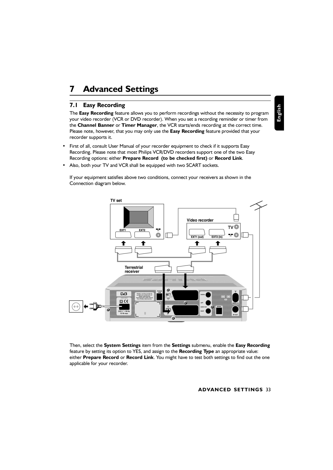 Philips 00, DTR6610 user manual Advanced Settings, Easy Recording 