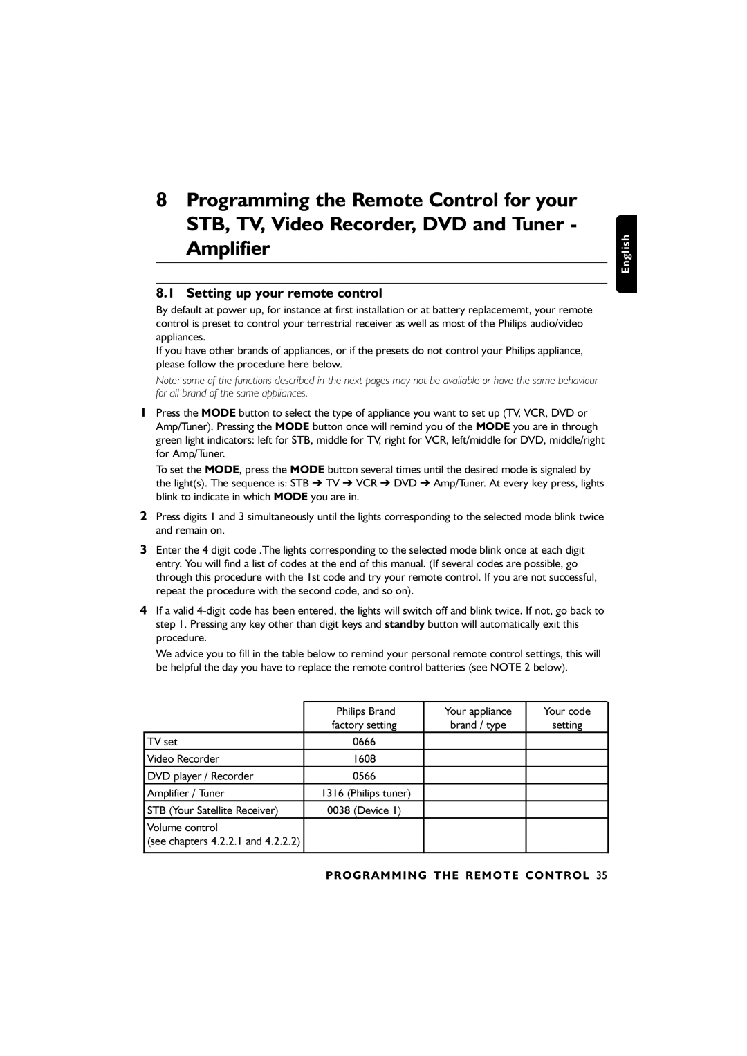 Philips 00, DTR6610 user manual Setting up your remote control, Programming the Remote Control 