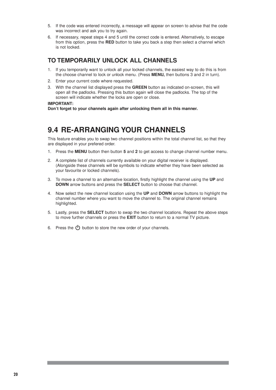 Philips DTX6372 user manual RE-ARRANGING Your Channels, To Temporarily Unlock ALL Channels 