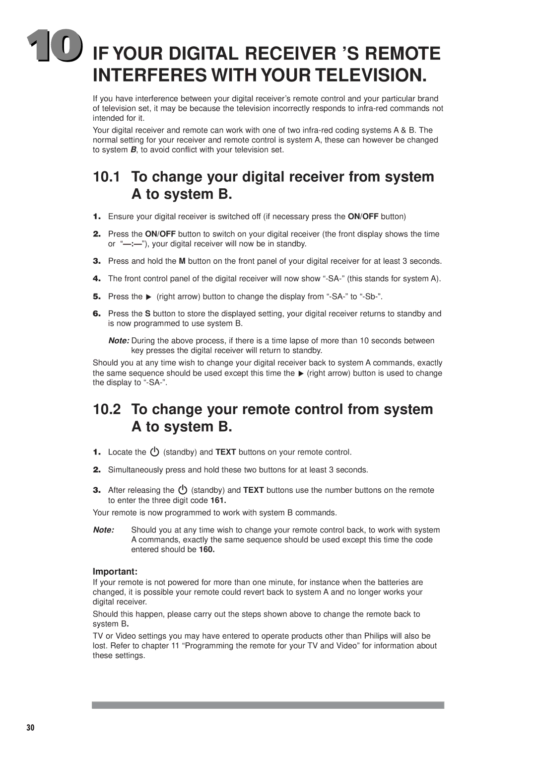 Philips DTX6372 user manual To change your digital receiver from system a to system B 