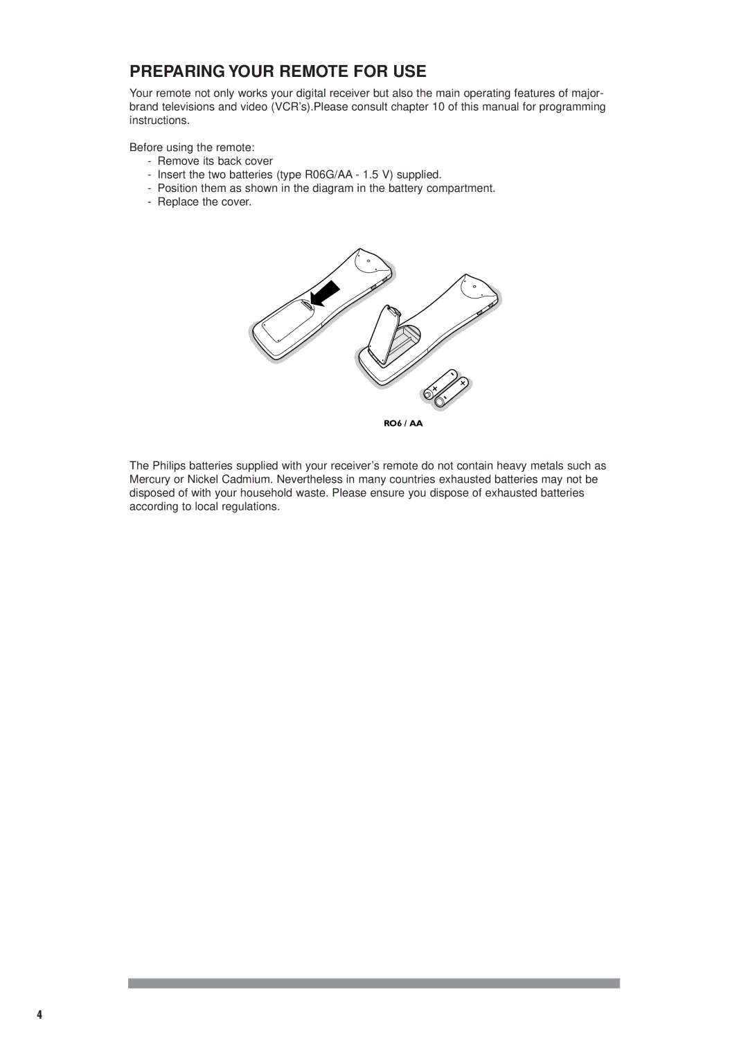 Philips DTX6372 user manual Preparing Your Remote for USE 