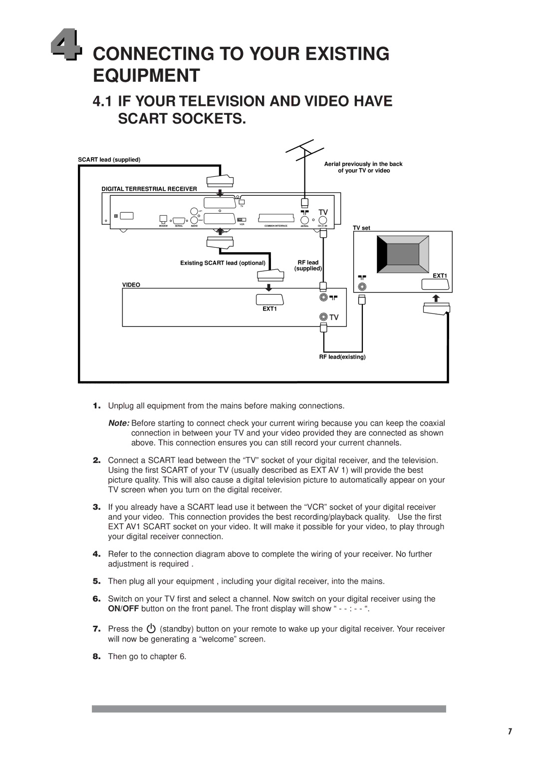 Philips DTX6372 user manual Connecting to Your Existing Equipment, If Your Television and Video have Scart Sockets 