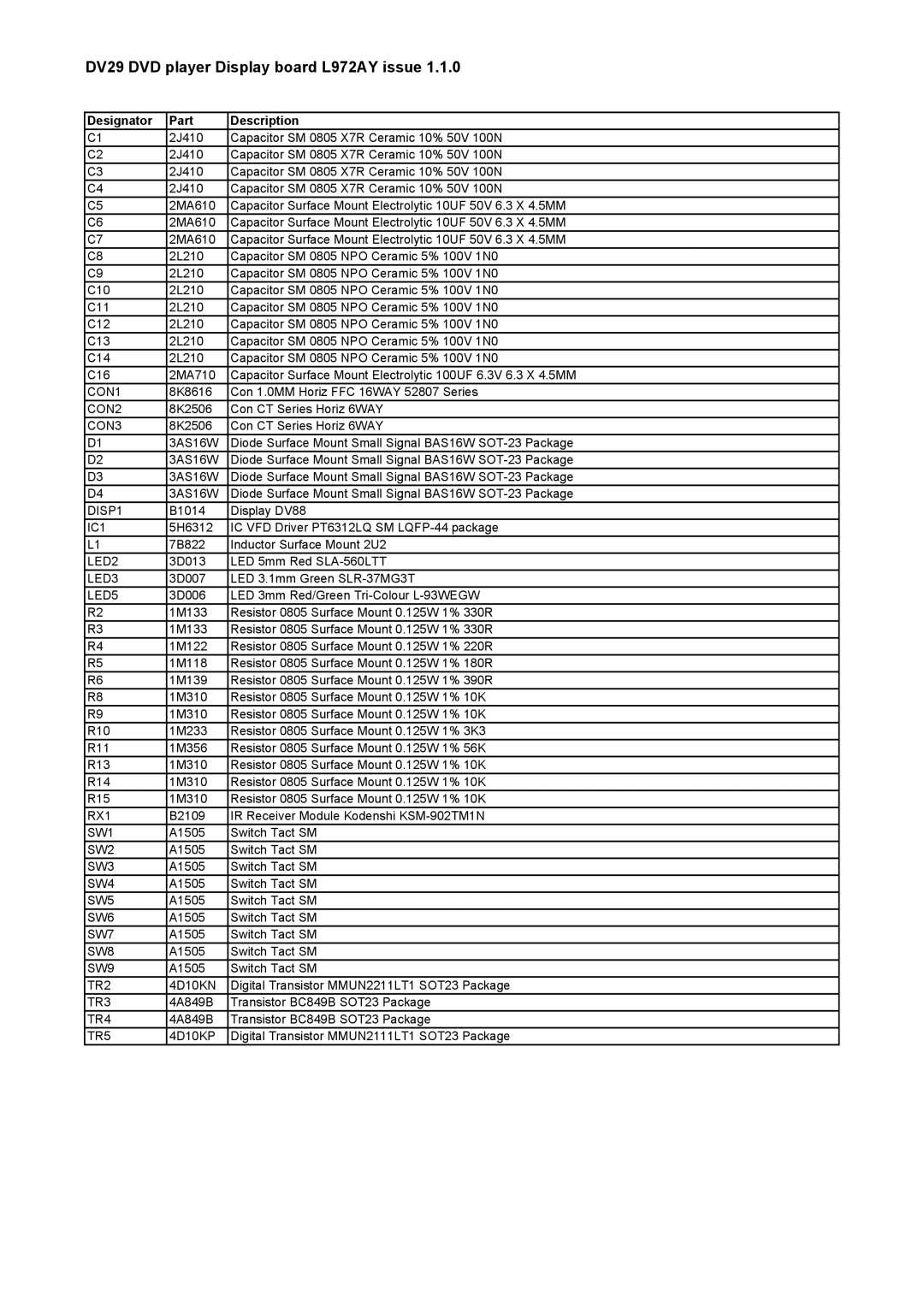 Philips service manual DV29 DVD player Display board L972AY issue 