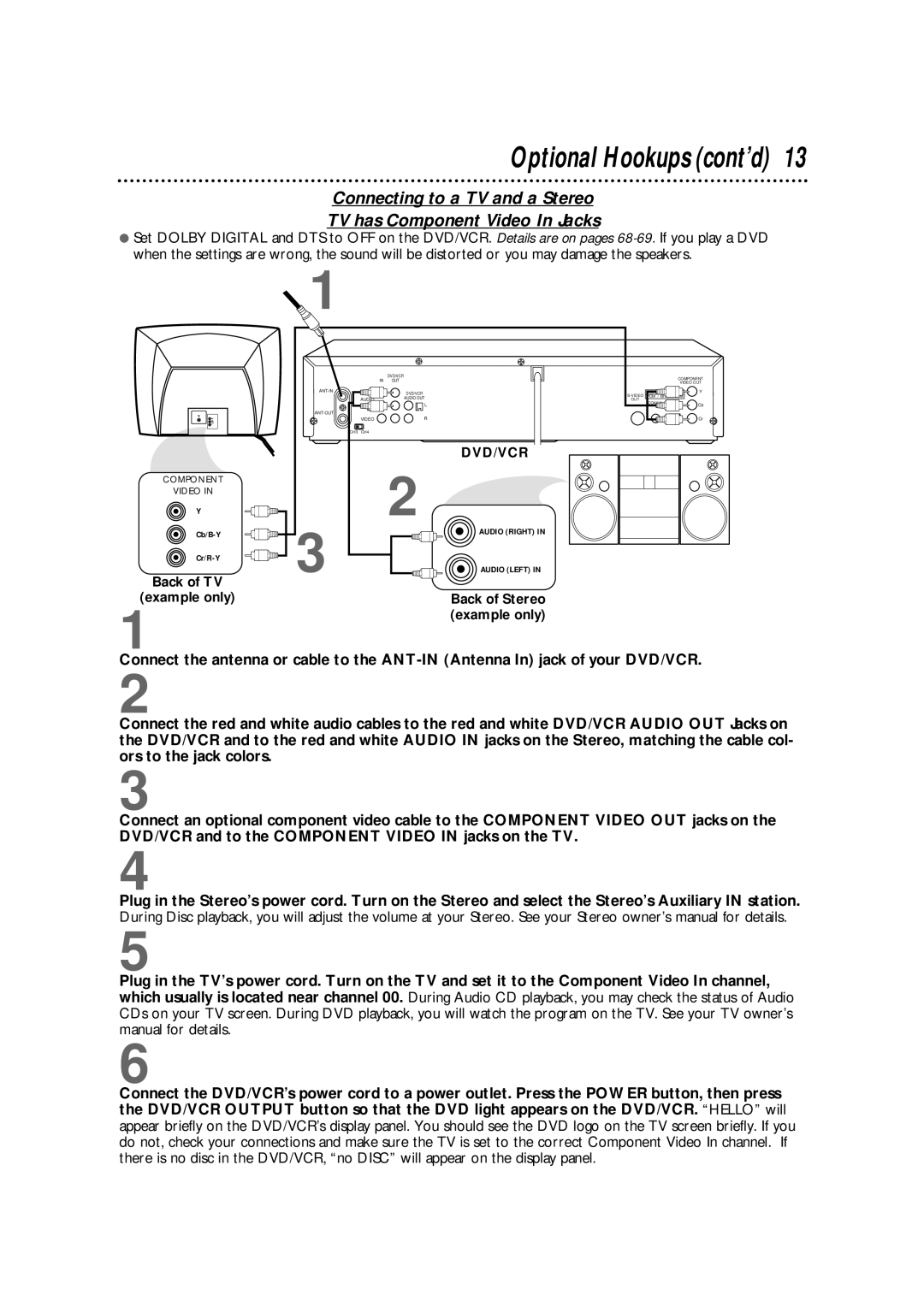 Philips DV900VHS owner manual Optional Hookups cont’d, Dvd/Vcr 