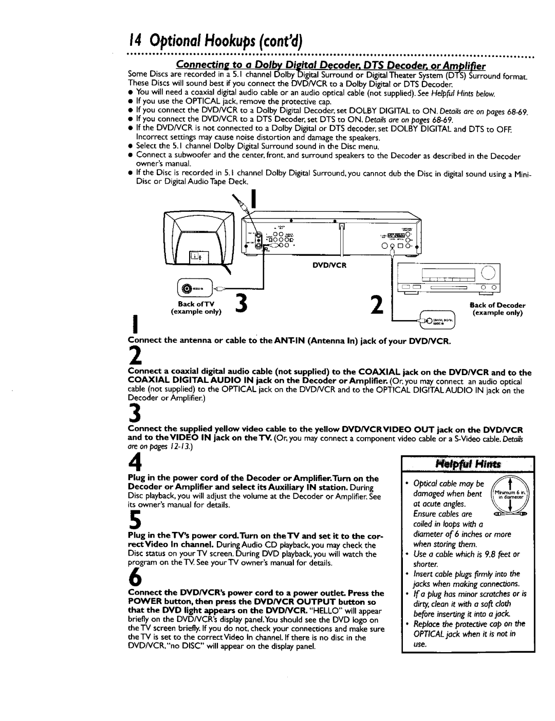 Philips DV900VHS0I owner manual BackofTV, OptionalHookupscontd 