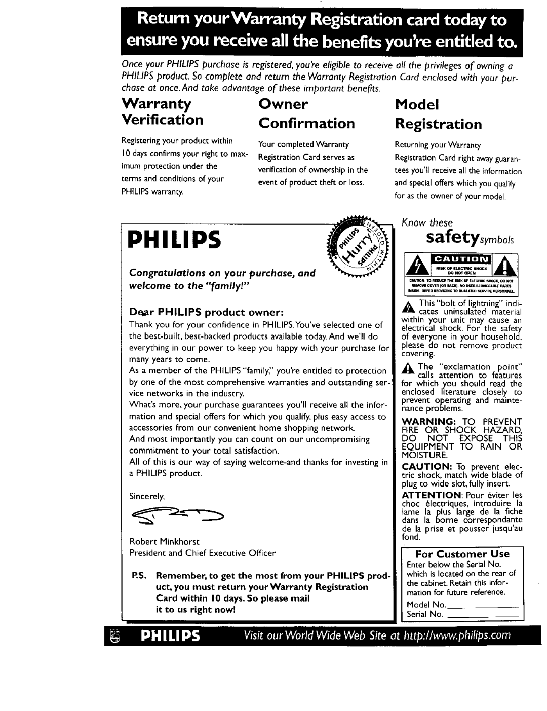 Philips DV900VHS0I owner manual Verification, For Customer Use 