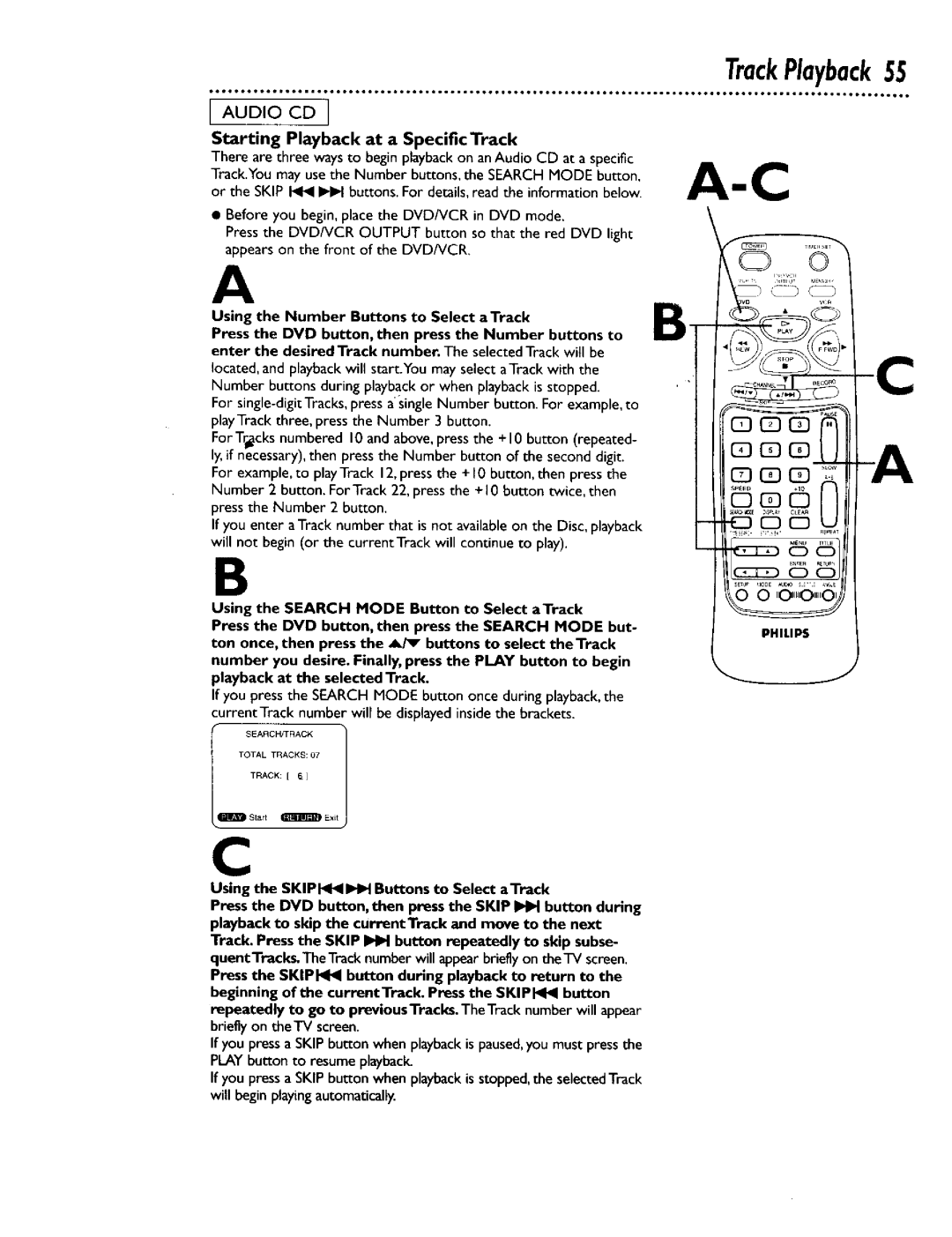 Philips DV900VHS0I owner manual Starting Playback at a Specific Track, Will beginplayingautomatically 