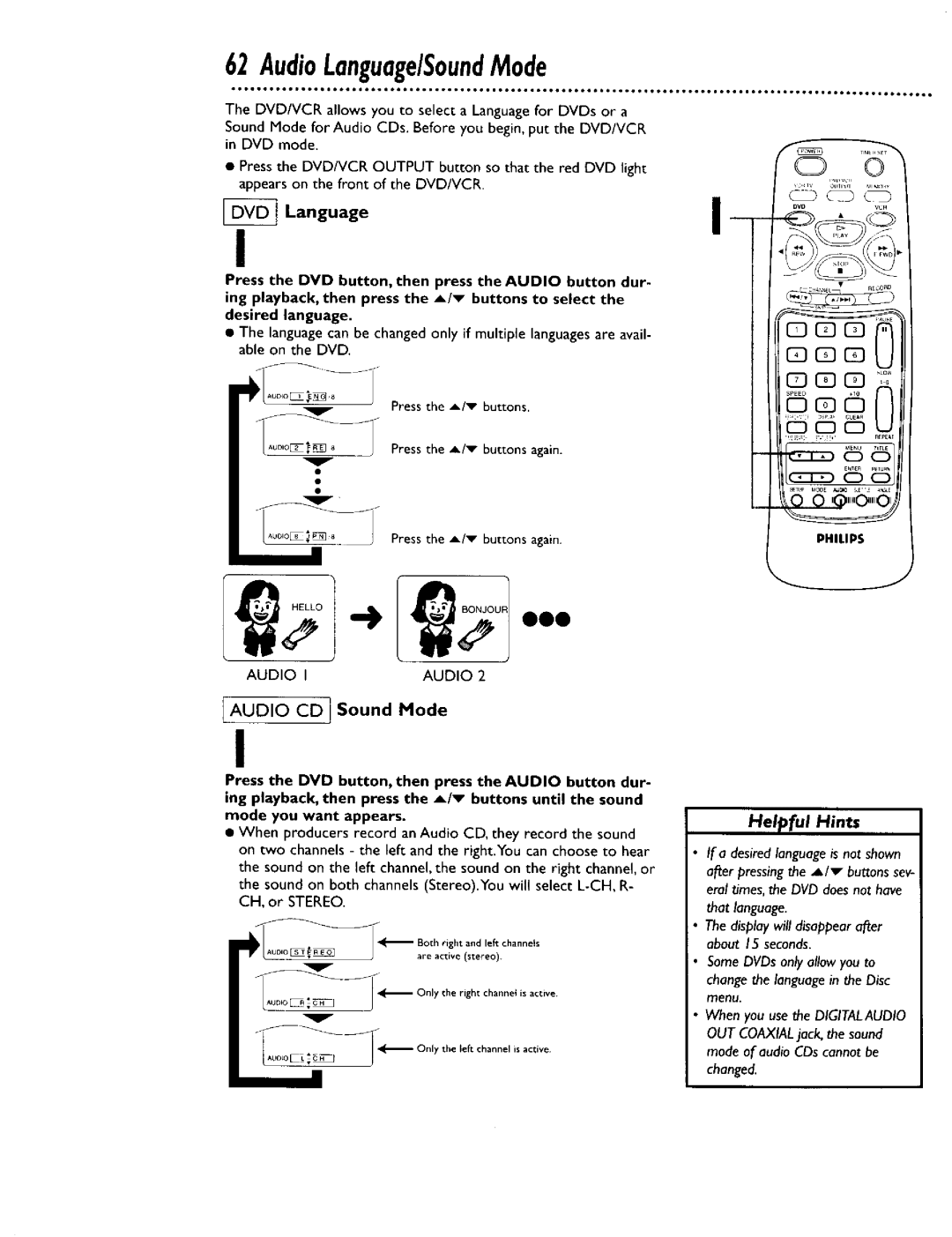 Philips DV900VHS0I owner manual AudioLanguage/SoundMode 