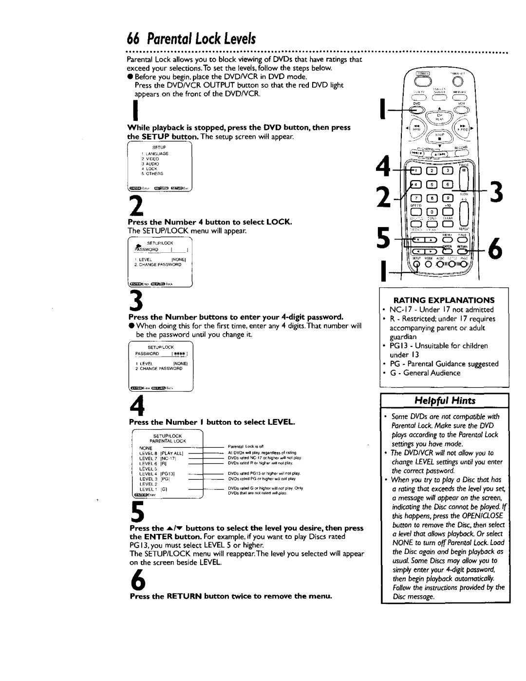 Philips DV900VHS0I owner manual ParentalLockLevels 