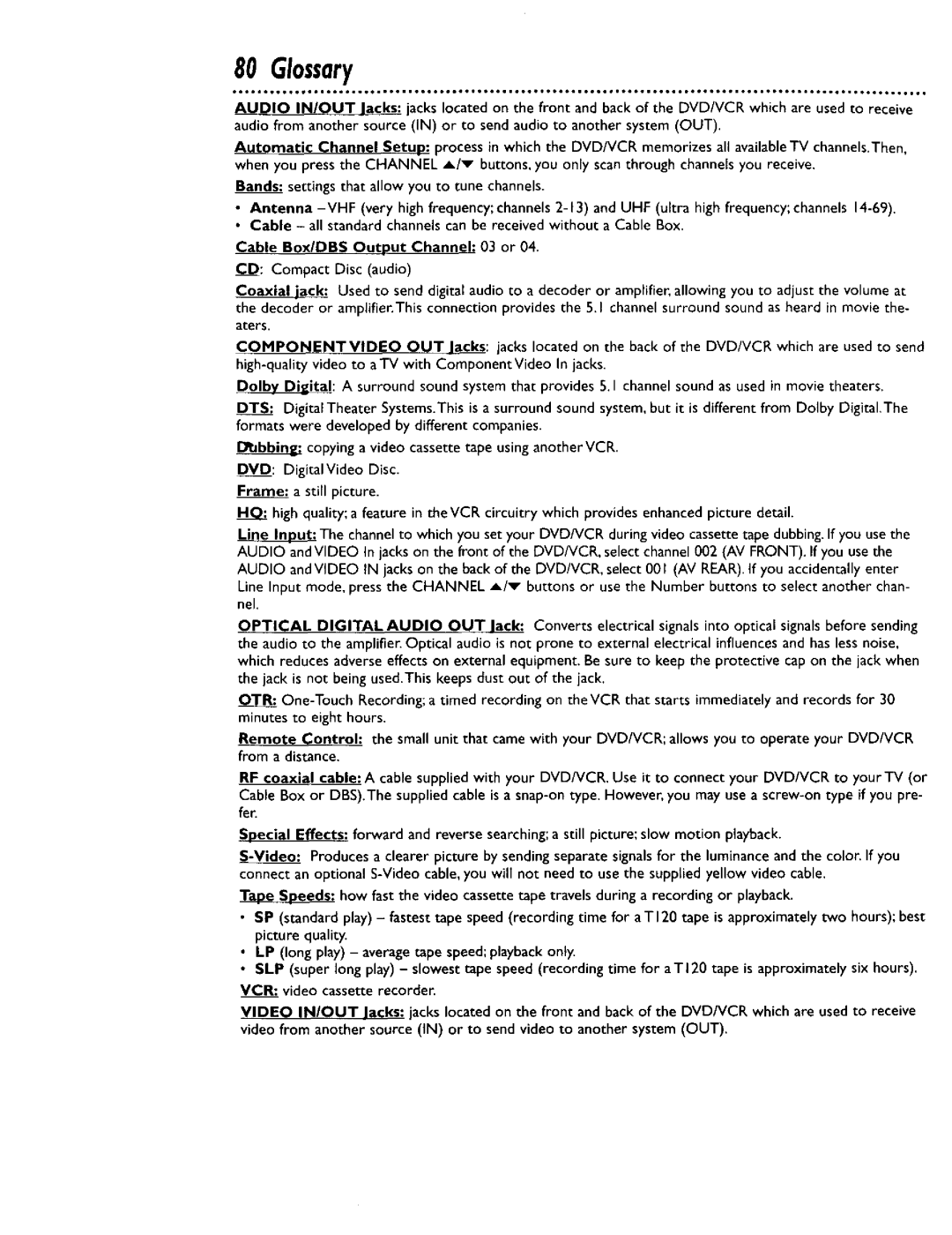 Philips DV900VHS0I owner manual Glossary, From a distance 