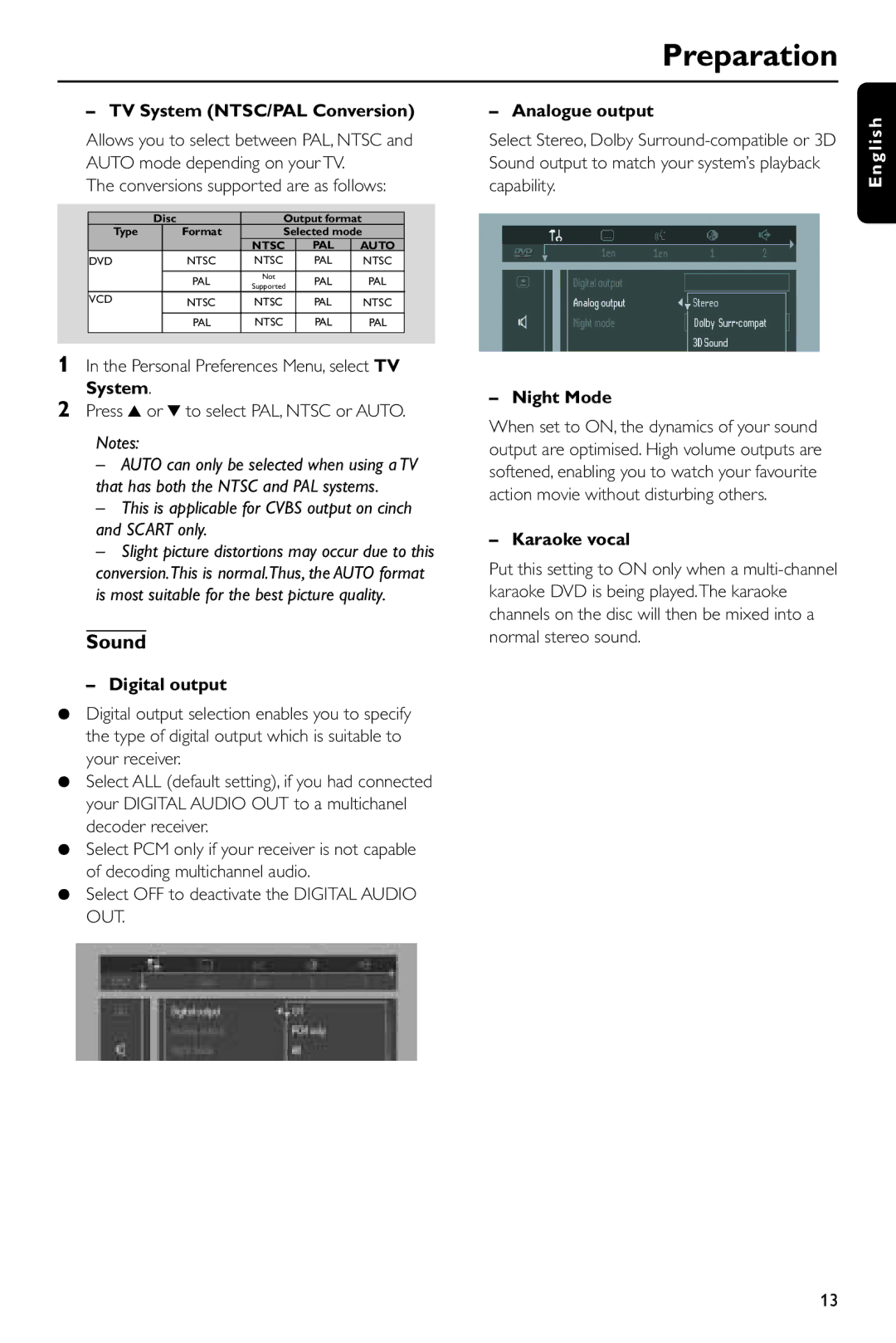 Philips DVD 620/001 manual Sound 