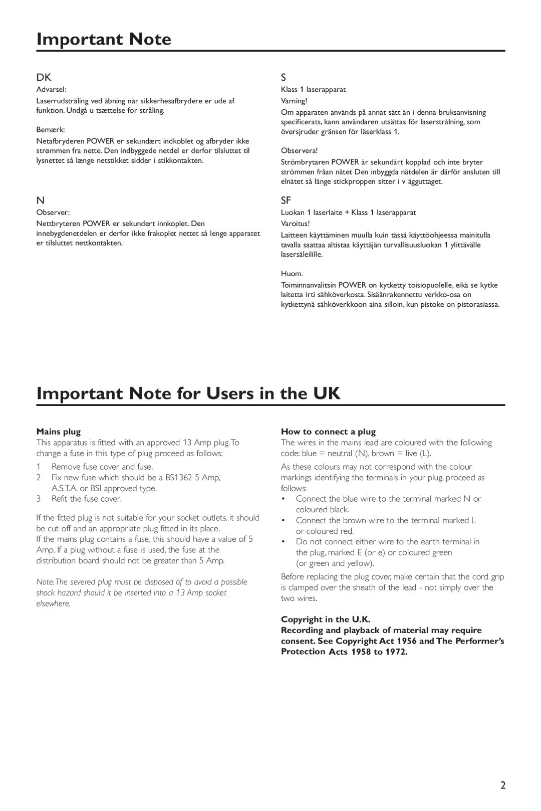 Philips DVD 620/001 manual Important Note 