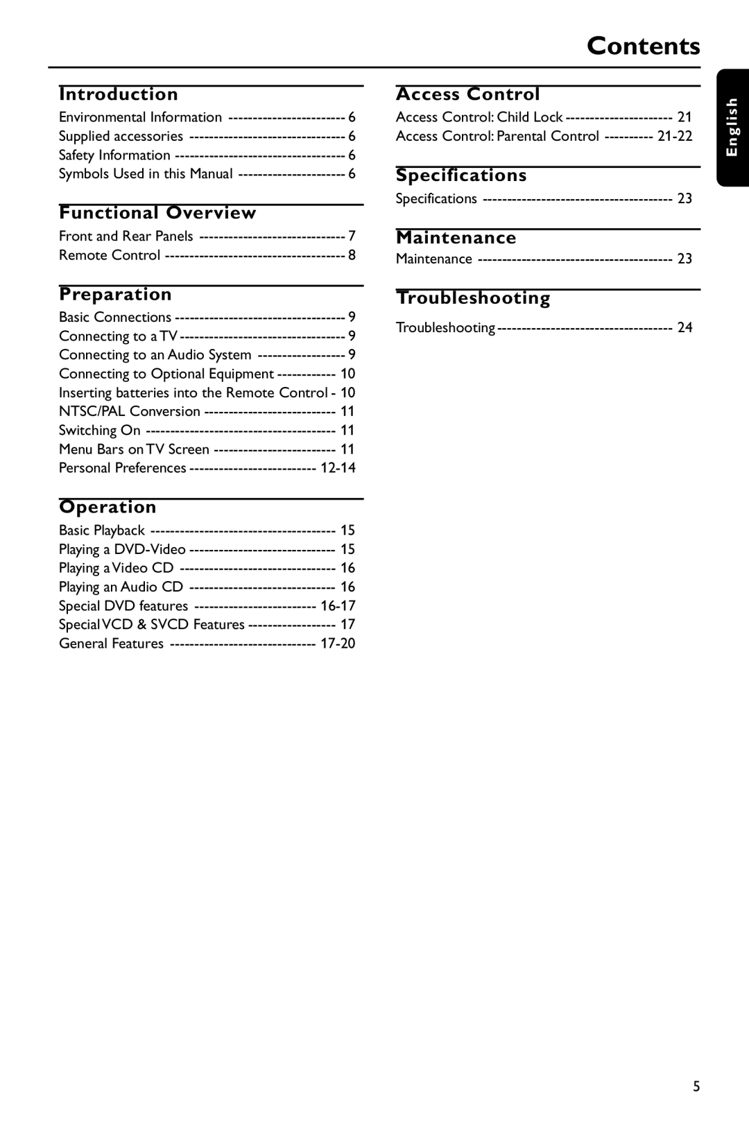 Philips DVD 620/001 manual Contents 