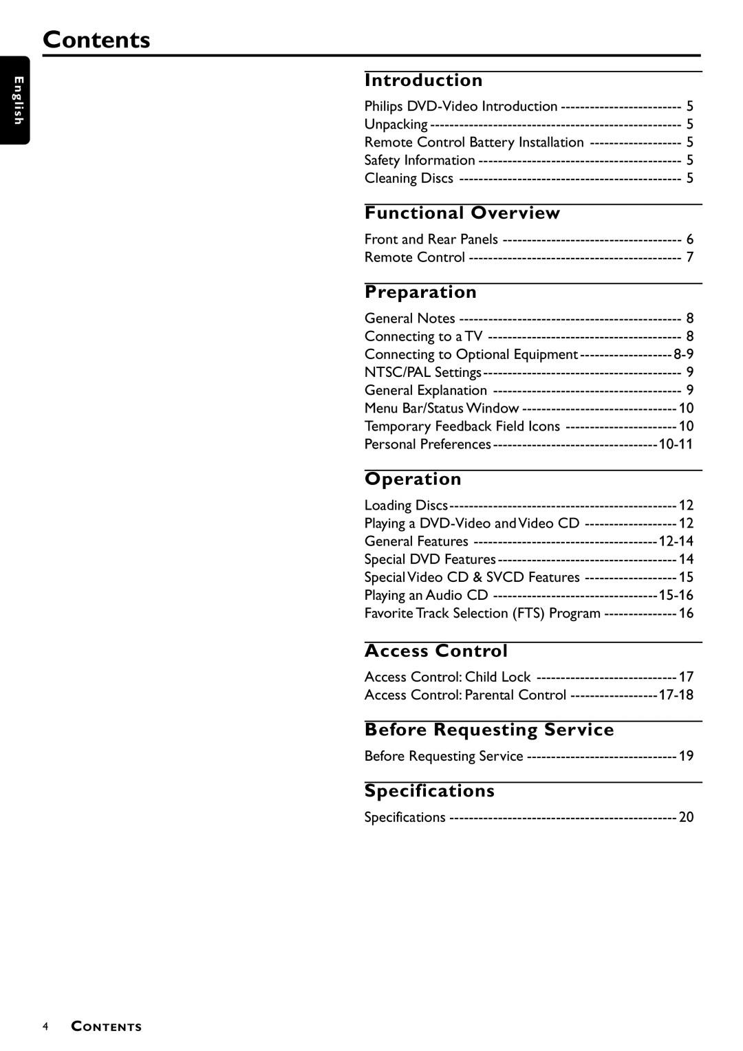 Philips DVD-703 manual Contents 