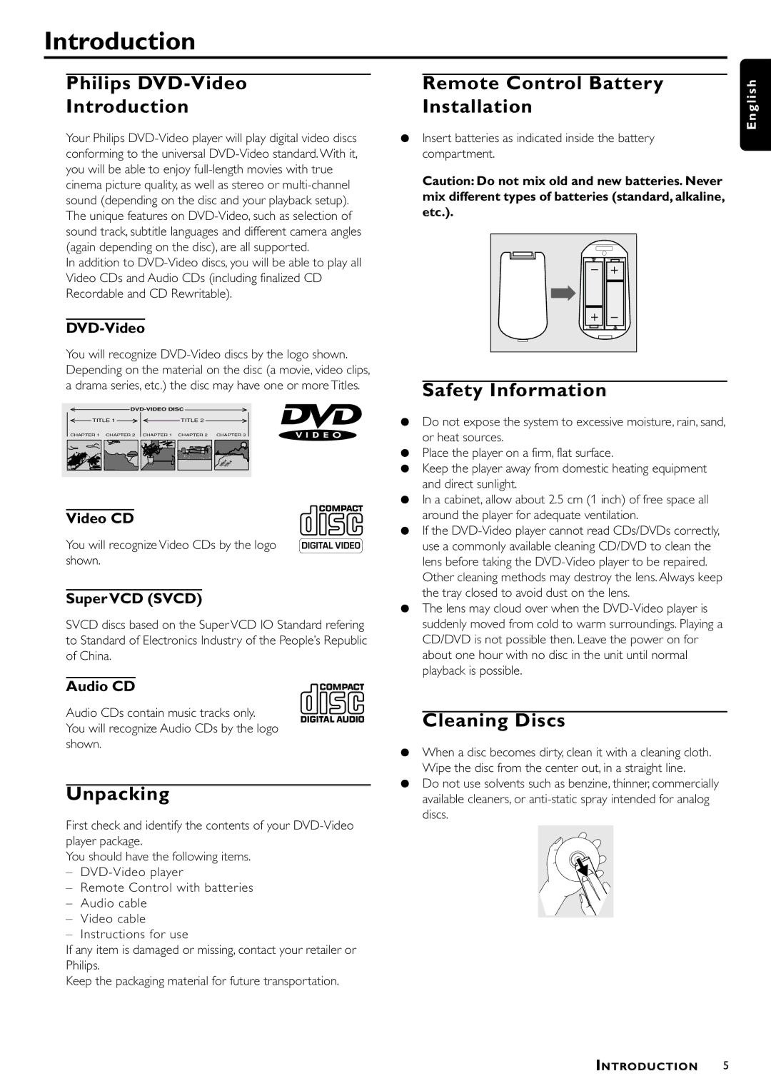 Philips DVD-703 manual Introduction 