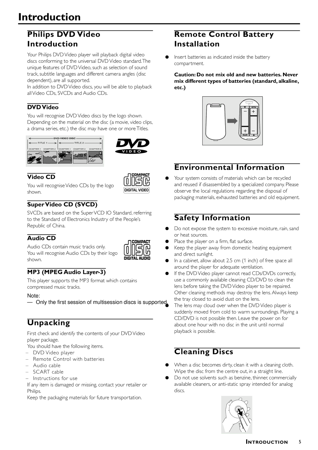 Philips DVD-722 manual Introduction 