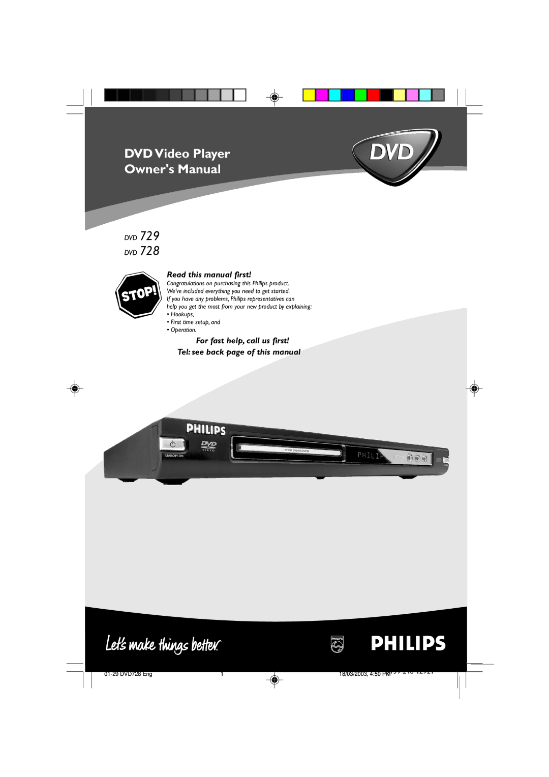 Philips DVD 728, DVD 729 owner manual DVD Video Player, 3139 246 