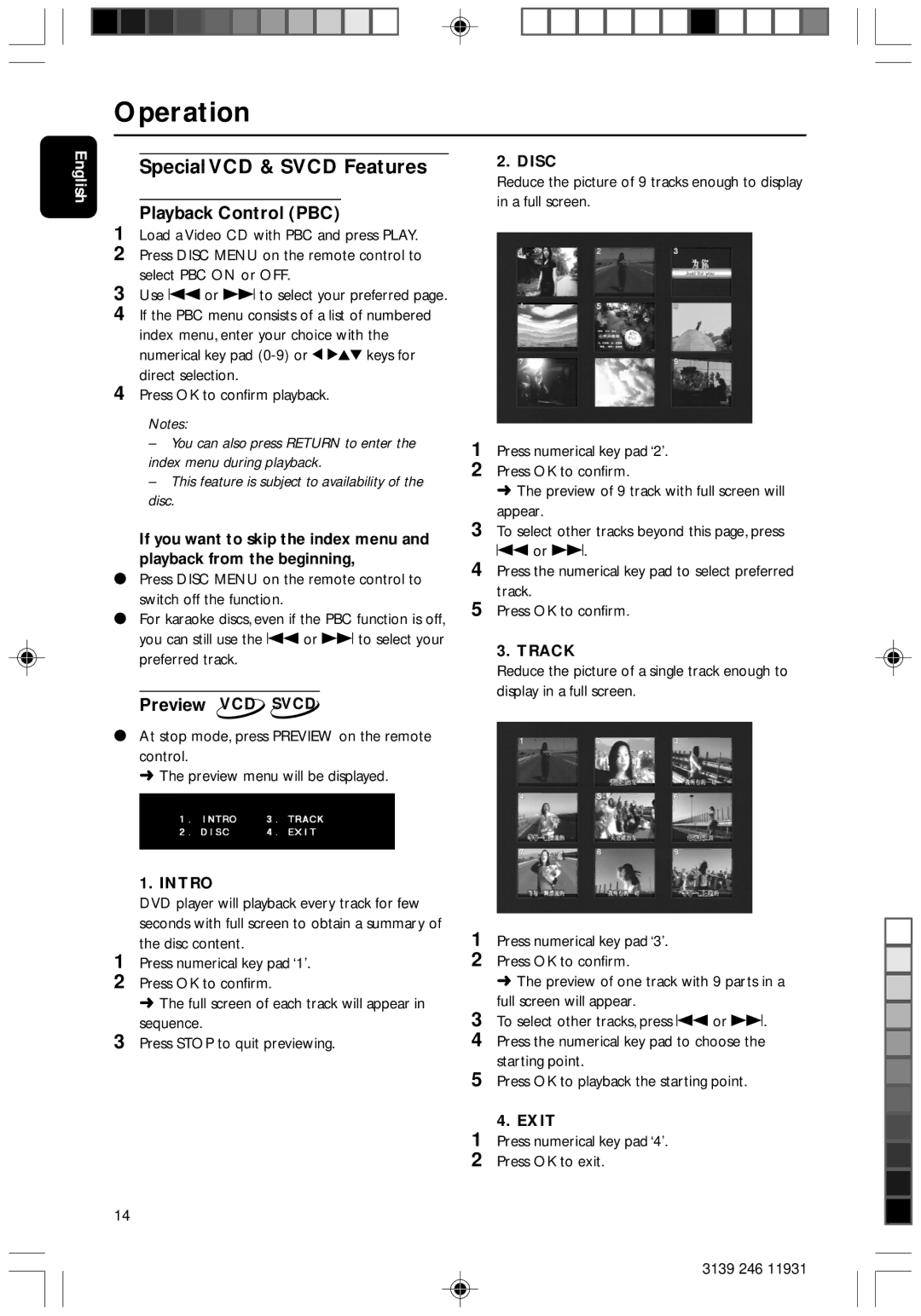 Philips Dvd 733 manual Special VCD & Svcd Features, Playback Control PBC, Preview VCD Svcd 