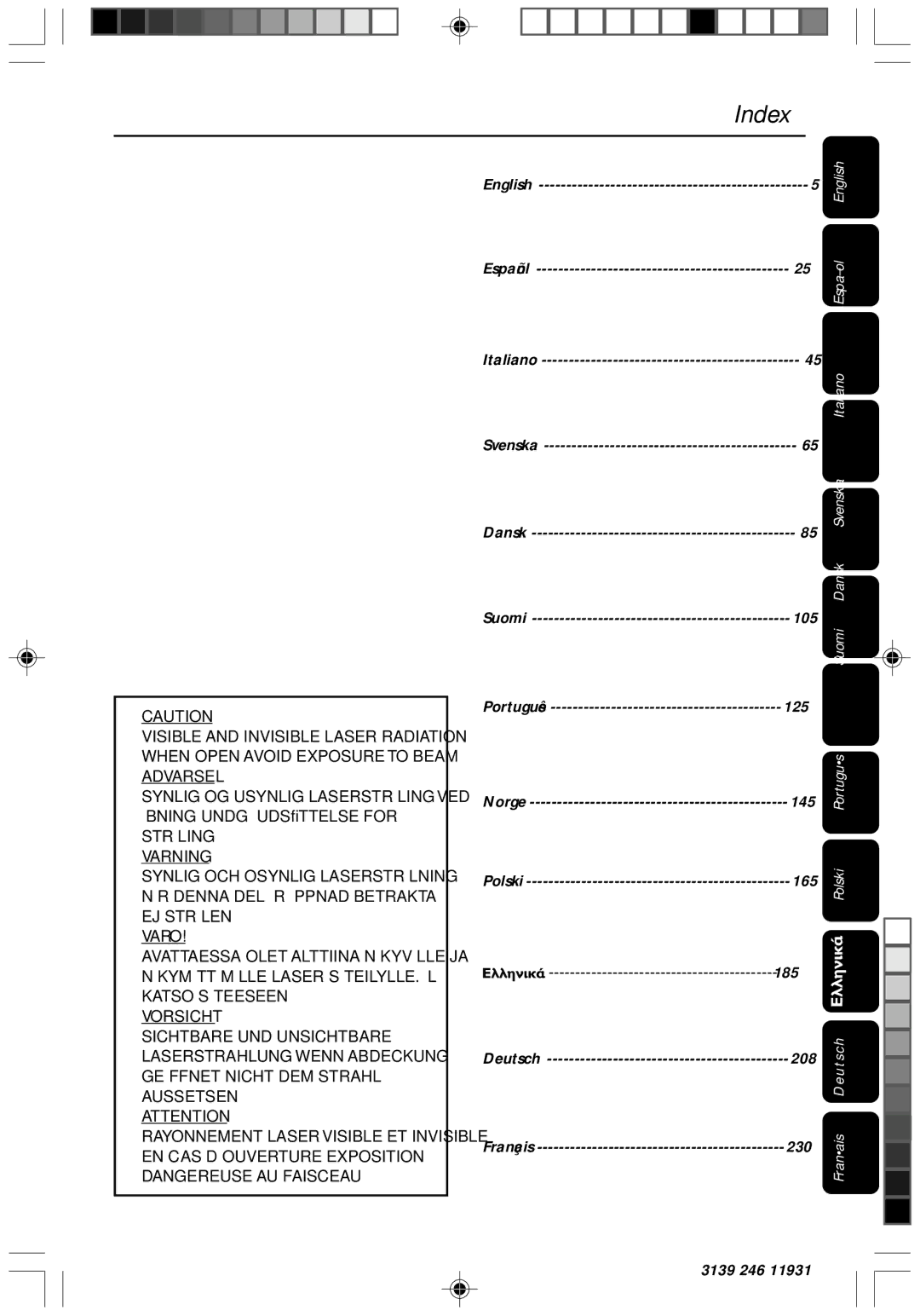 Philips Dvd 733 manual Index 