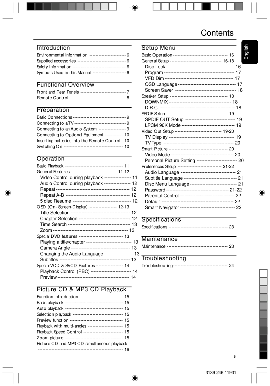 Philips Dvd 733 manual Contents 