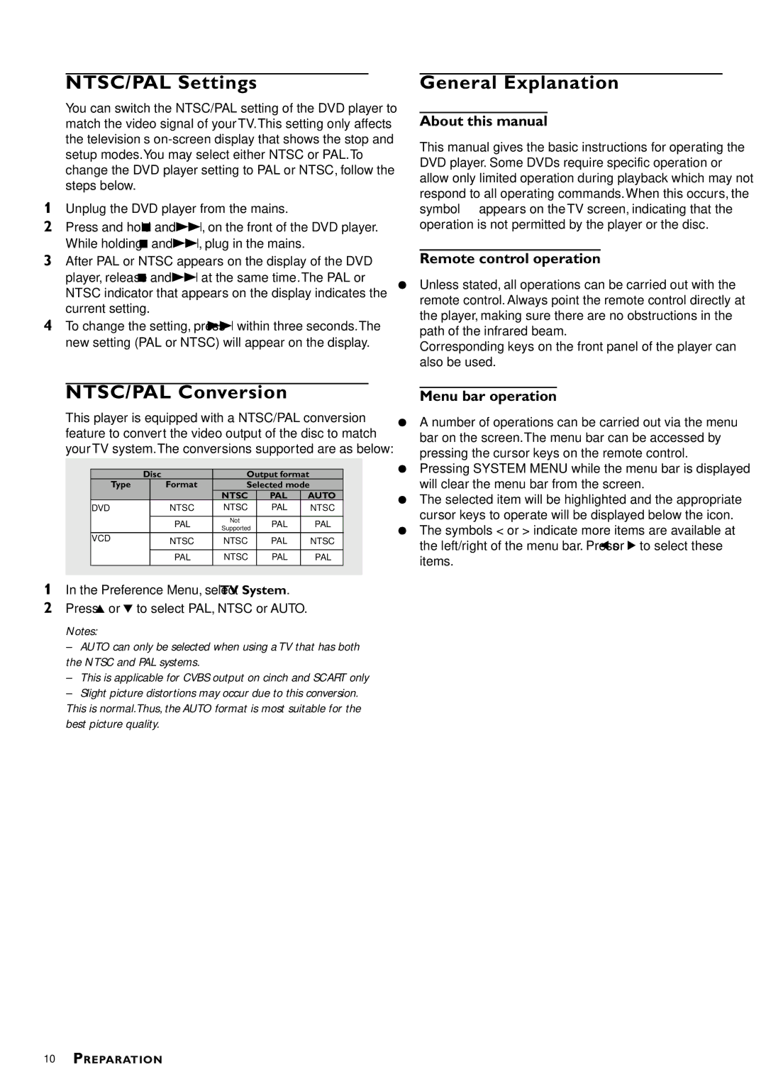 Philips DVD-762/051 manual NTSC/PAL Settings, NTSC/PAL Conversion, General Explanation 