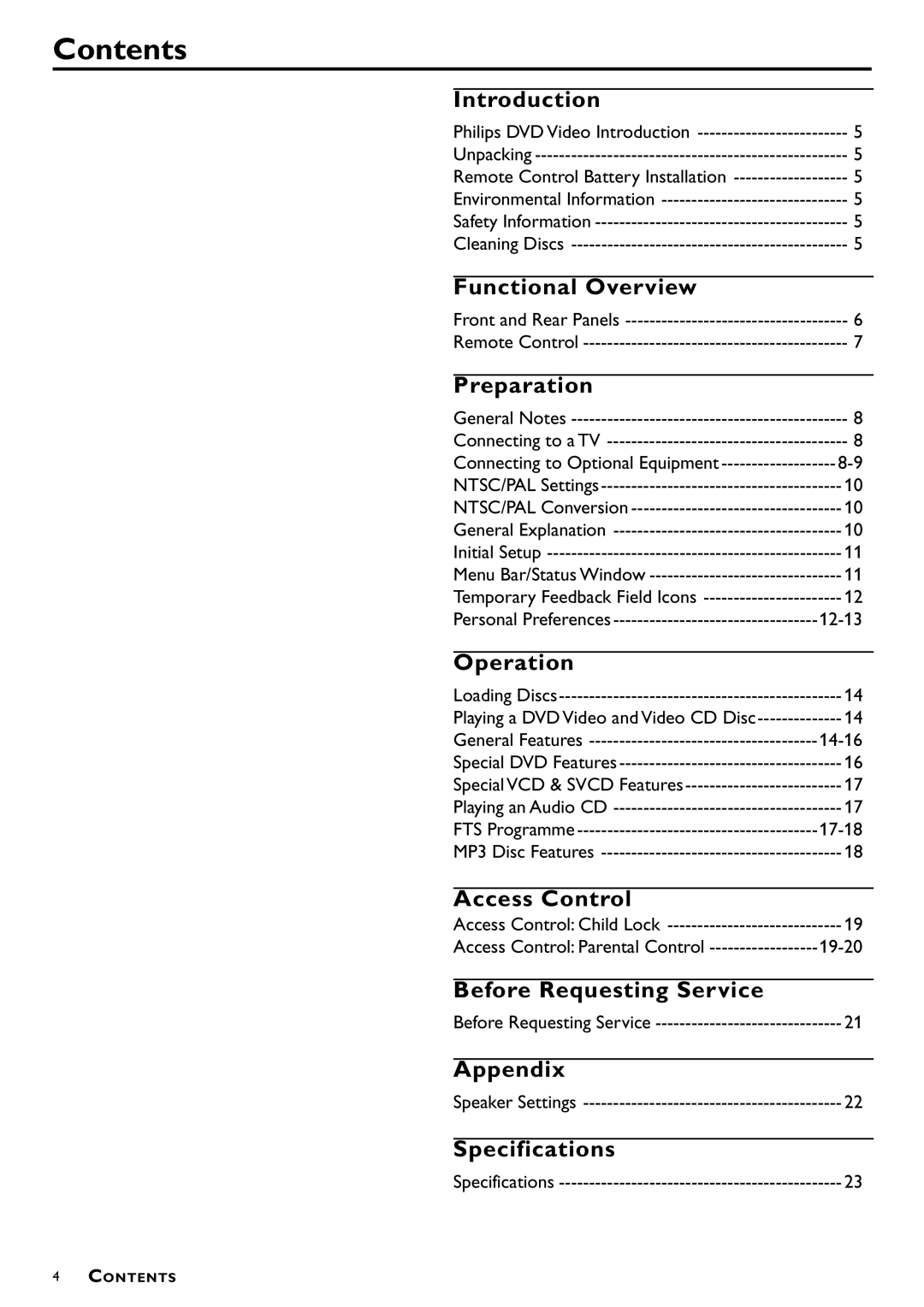 Philips DVD-762/051 manual Contents 