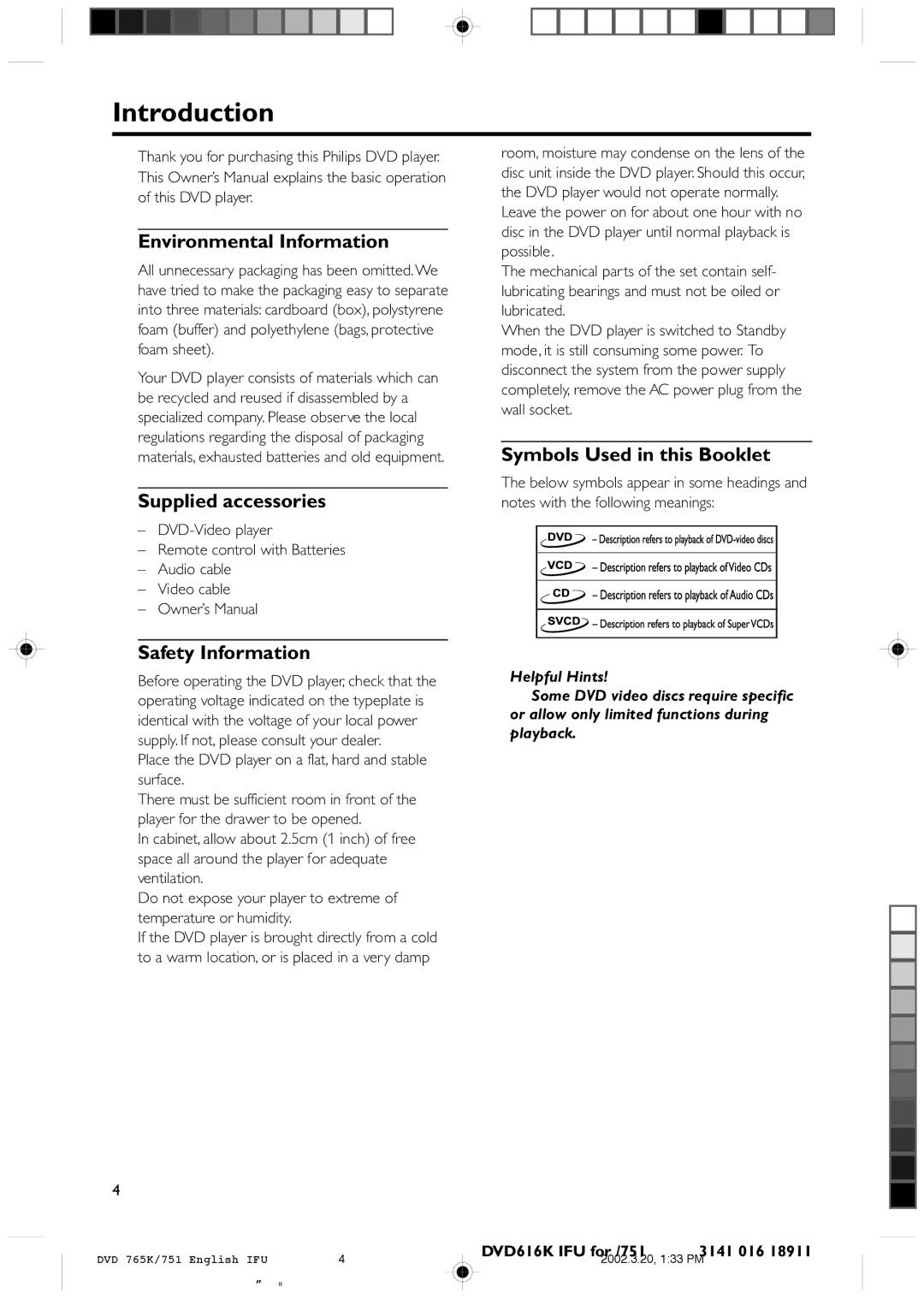 Philips DVD 765K manual Introduction, Environmental Information, Supplied accessories, Safety Information 