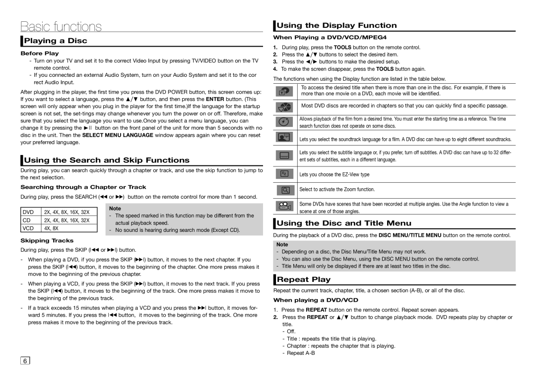 Philips DVD-E365, DVD-E360K, DVD-E350, DVD-E370 user manual Basic functions 