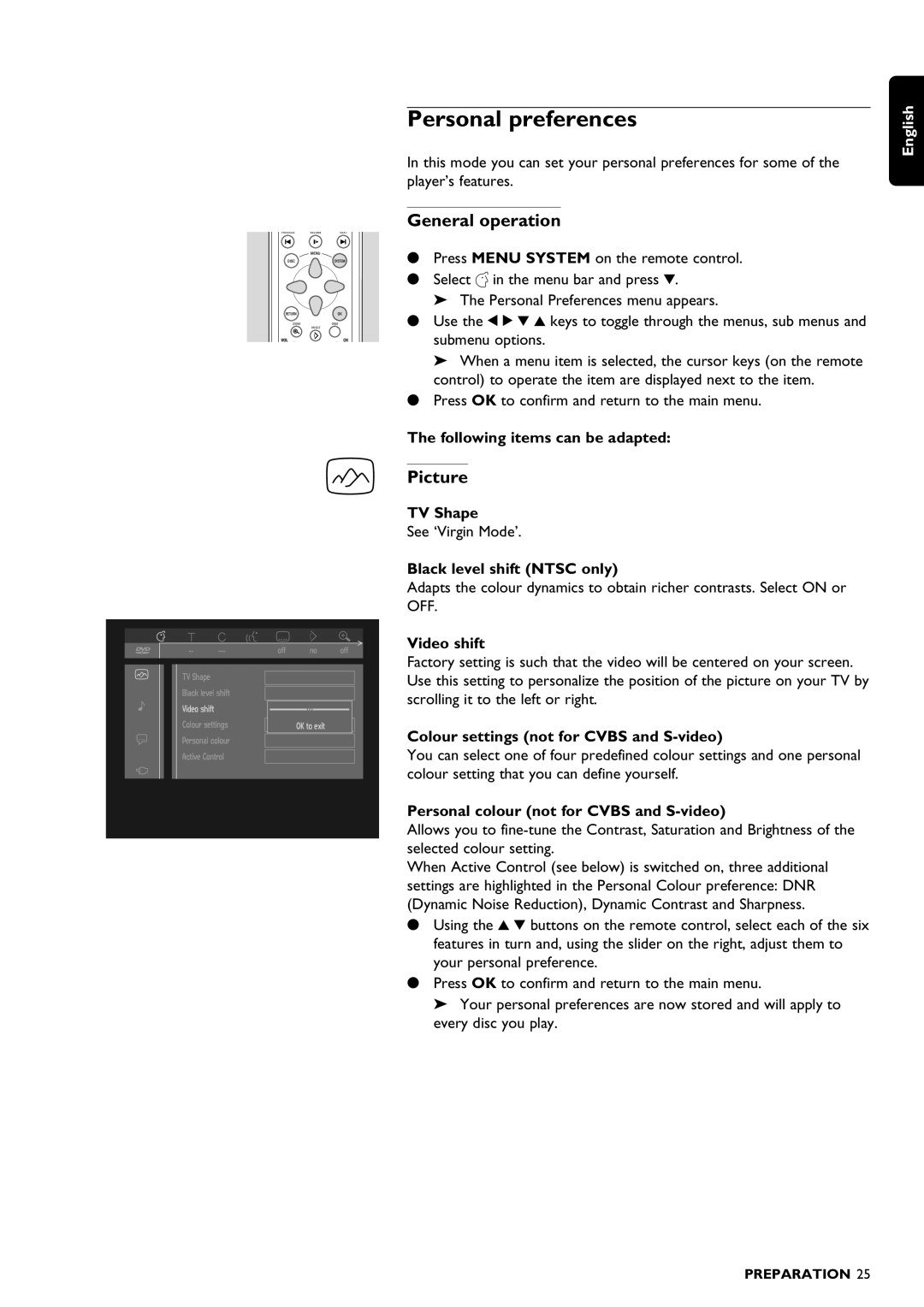 Philips DVD1010 manual Personal preferences, General operation, Picture 