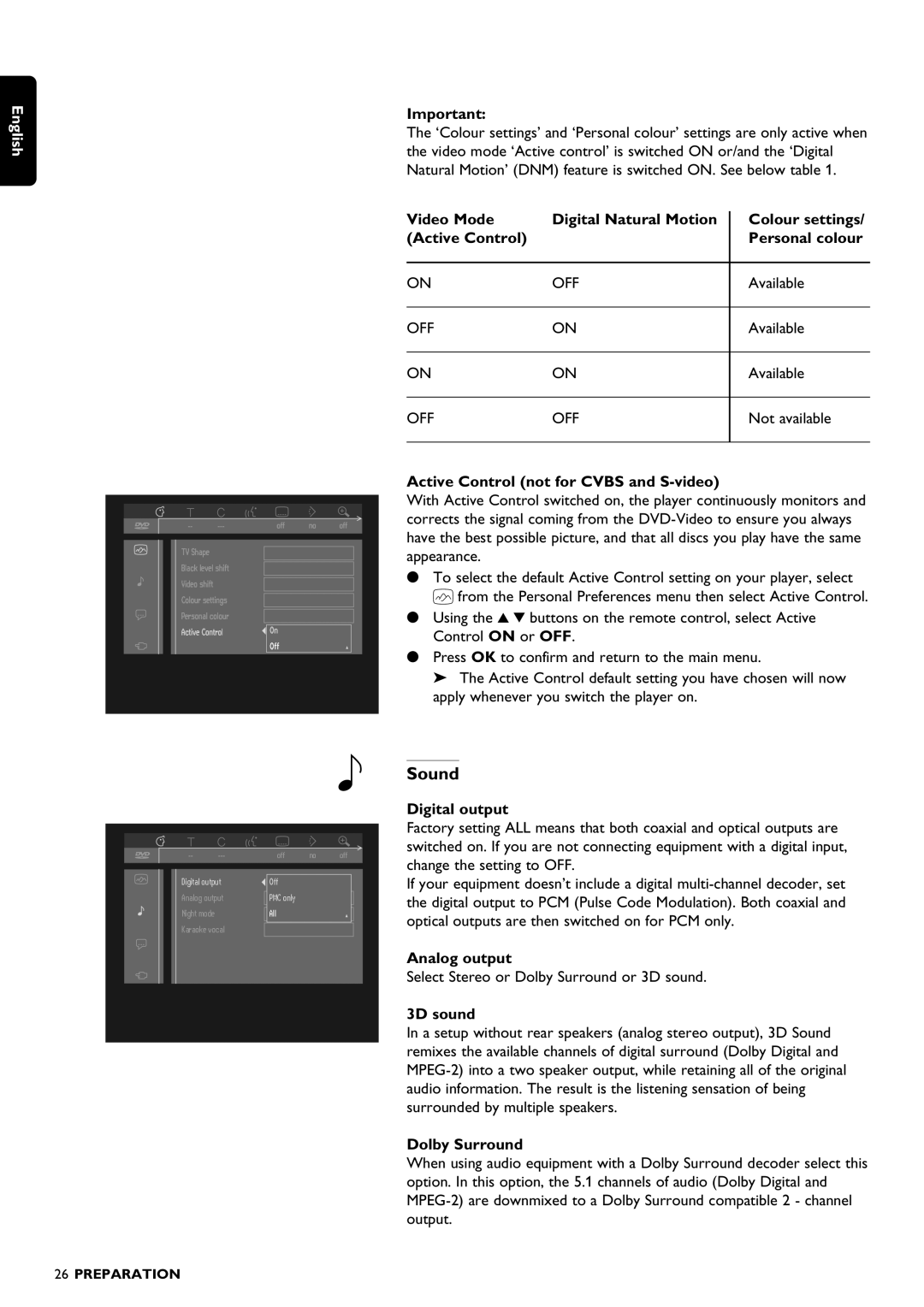 Philips DVD1010 manual Sound 