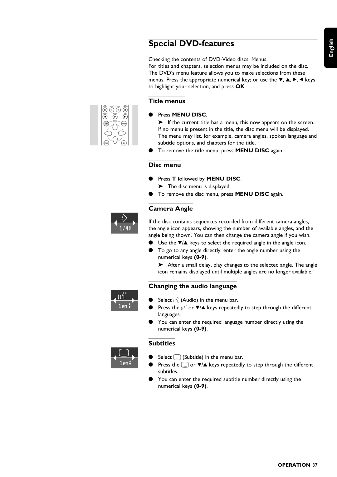 Philips DVD1010 manual Special DVD-features 